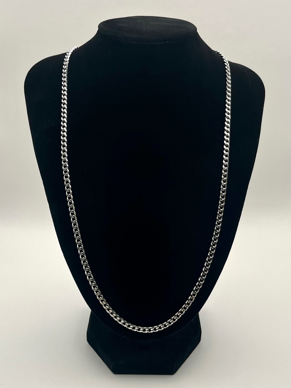 4mm Silver Curb Cuban Chain 24” Stainless Steel Necklace